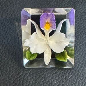 Lovely Encased Orchid Resin Brooch